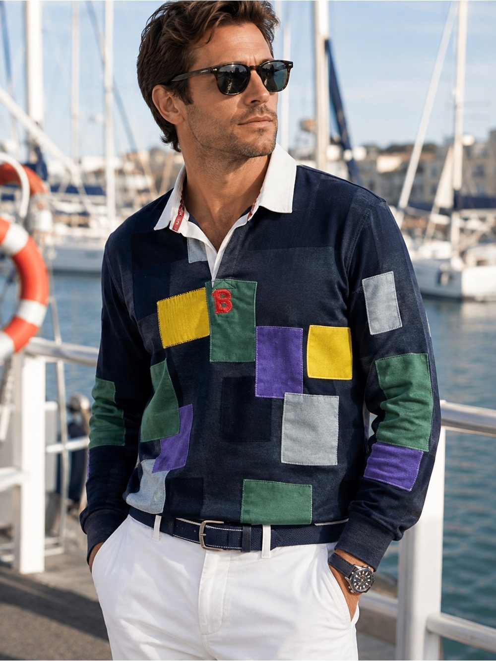 Bodega Patchwork Thick Cotton Rugby Polo Shirt Mens Sz S